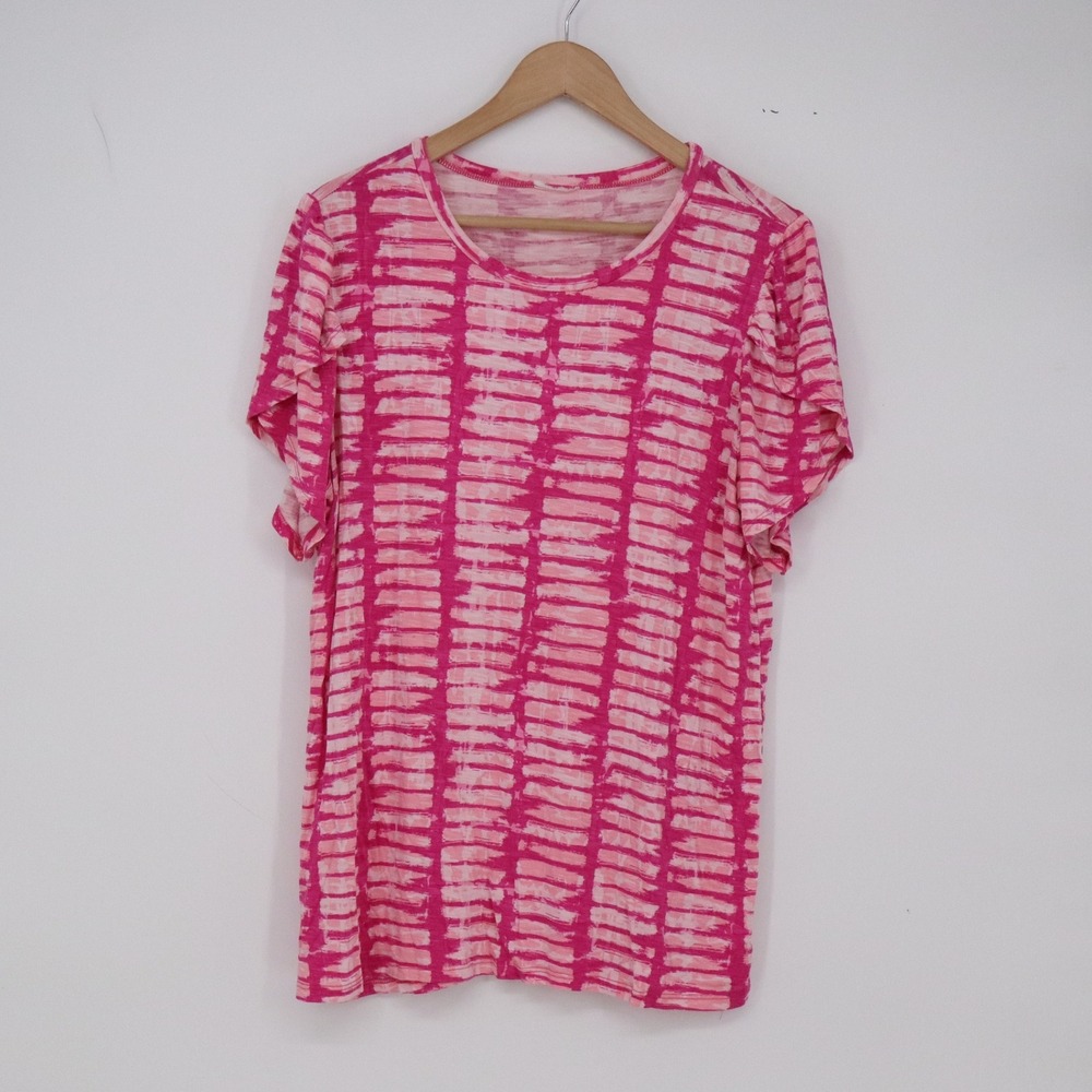 Unbranded T-Shirt Womens L Pink White Striped Short Sleeve Crew Neck Excellent